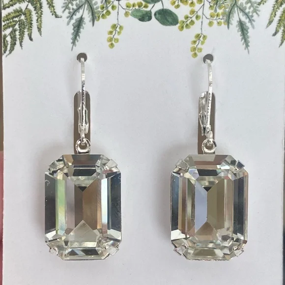 Crystal Emerald-Cut Drop Earrings - Clear Crystal - Picture 3 of 5